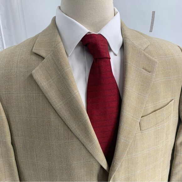 Jack Victor Size 42L Wheat Color Windowpane 2 Button Wool Sport Jacket - Picture 2 of 9
